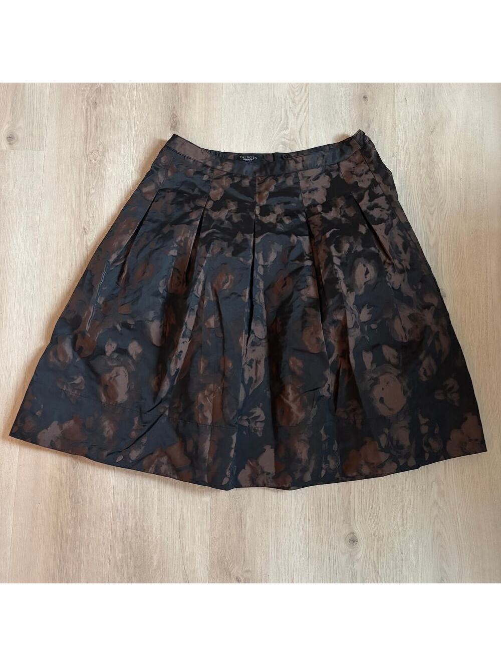 Talbots NWT Women's Brown Black Watercolor Floral Flare Hostess Skirt Size 16W